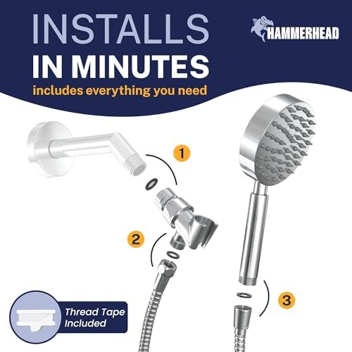 HammerHead Metal Handheld Shower Head High Pressure, 6ft Long Shower Hose - Image 5
