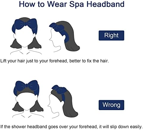 Ondder Spa Headband for Washing Face 8 Pack Navy Blue Skincare Headbands for Women Girls Terry Cloth Cute Bow Head Bands - Image 6