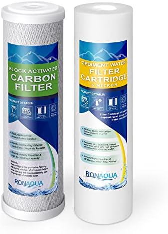 1 Standard Coconut Shell Block Carbon & 1 Four Layers of Filtration Polypropylene Sediment 5 Micron 2.5"x 10" Water Filter Cartridges Universal replacement for Reverse Osmosis & Standard 10” Housing by Ronaqua