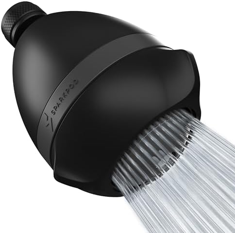 SparkPod High Pressure Shower Head, 3 Inch Fixed Showerhead, Black Matte by SparkPod