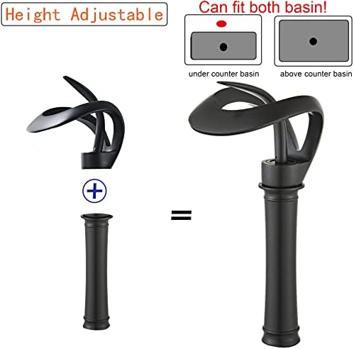 Black Bathroom Vessel Faucet Round Creative Hollowed Design Waterfall Spout - Image 6