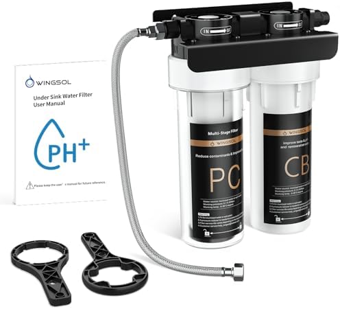 WINGSOL Water Filter for Sink with Faucet, 2-Stage Deep Filtration, Reduce Heavy Metals/Chlorine/PFAS/Odor/Sediment, NSF/ANSI 42&53 Improve Taste, Life Indication Mineral pH+ Under Sink Water Filter by WINGSOL