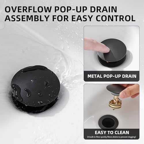 Pop Up Bathroom Sink Drain Assembly with Overflow, Matte Black - Image 2