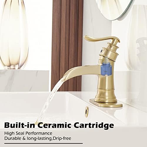 BWE Brass Gold Waterfall Sink Faucet for Modern & Traditional Bathroom - Image 5
