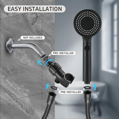 Handheld Shower Head with Hose 60 Inch, High Pressure Shower Head with On Off Switch Button 3 Modes, Matte Black - Image 6