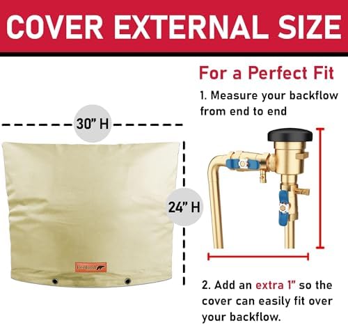 Redford Supply Co. Cold Snap (5°F) Backflow Preventer Insulation Cover, 30"W x 24"H, Pipe Insulation, Water Sprinkler Covers for Outside, Sprinkler Backflow Cover for Winter, Well Pump Bag (Beige) - Image 5