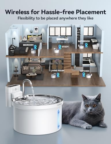 Wireless Cat Water Fountain [Water & Battery Separation] FEELNEEDY Automatic Pet Water Dispenser with Motion Sensor, 3.5L/118oz 4000mAh Battery Operated Water Fountains for Cats Dogs - Image 3