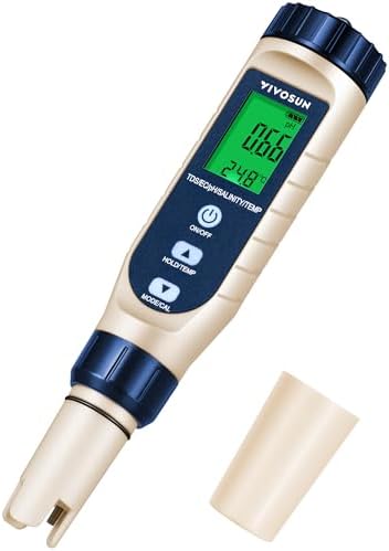 VIVOSUN 5-in-1 Digital PH Meter with Salinity/TDS/EC/Temperature Function by VIVOSUN
