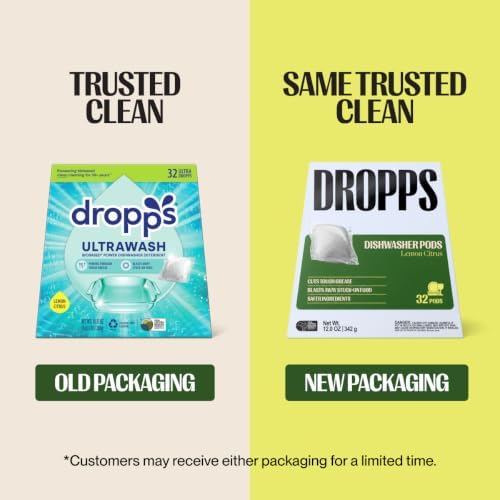 Dropps UltraWash Dishwasher Detergent Pods, Lemon Citrus (32 Ct) - Cuts Grease & Stuck-On Food | Sparkling Dishes & Glasses | Residue-Free | Clean Ingredients | No Pre-Rinse | Plastic Free Packaging - Image 5