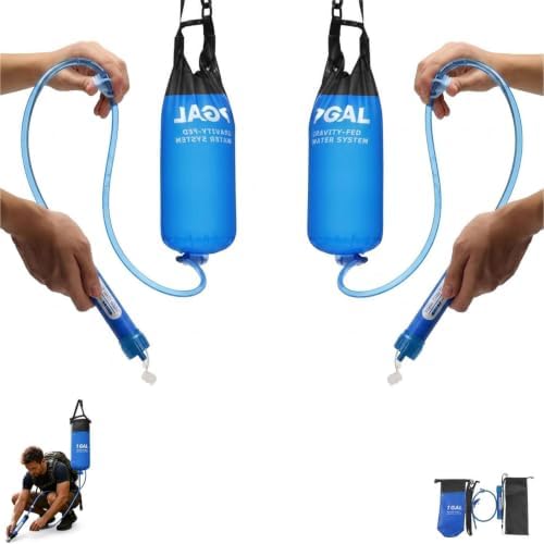 Gravity-Fed Water Filter with 1 Gallon Bag for Outdoors (Blue A 2pcs) by EIRZNGXQ