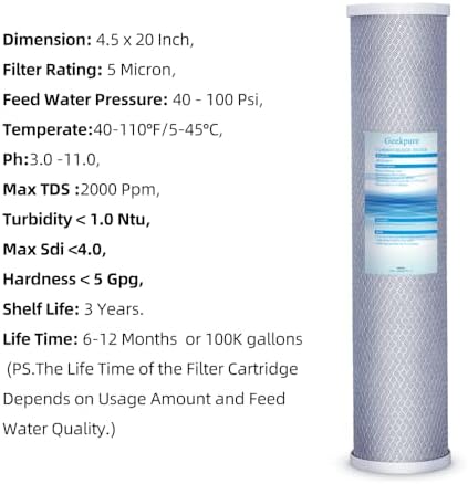 Geekpure 20 Inch Whole House PP and Carbon Filters-4.5 x 20 Inch-5 Micron - Image 2