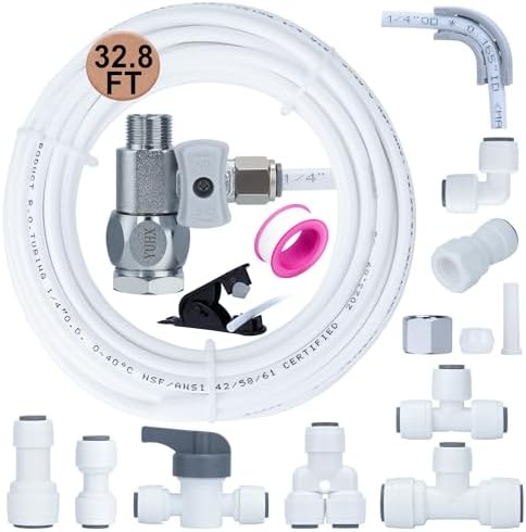Ice Maker Refrigerator Water Line Kit, Brass T Valve 32.8ft 1/4" OD Tubing by Unknown