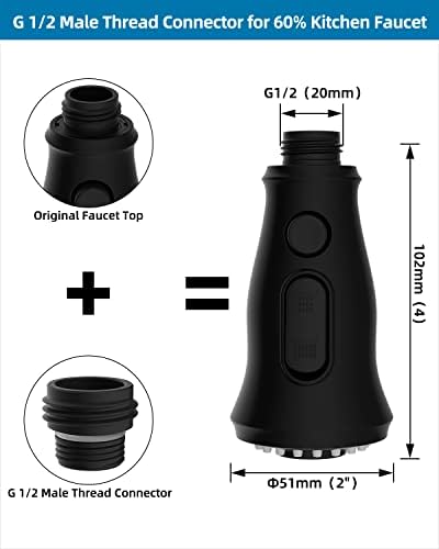Universal Kitchen Sink Faucet Head, 3 Modes, 15 Adapters, Matte Black - Image 3