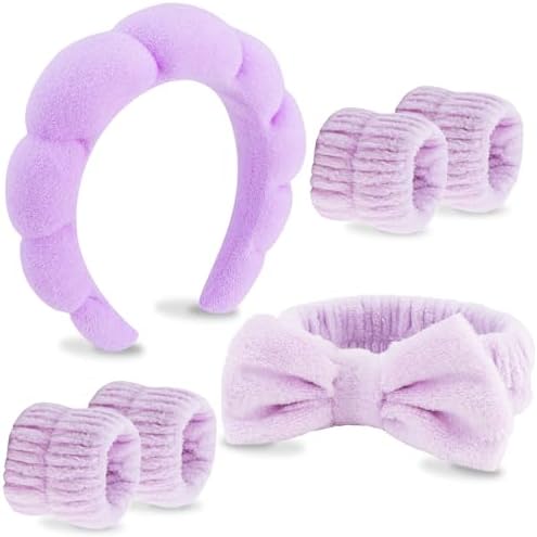 VELSCRUN 6 Pack Spa Headband, Makeup Headband, Face Wash Headbands, Skincare Headbands, Purple Sponge Hair Band Bow Tie Spa Head Band for Washing Face Wristband Set Hair Accessories for Women Gifts by VELSCRUN