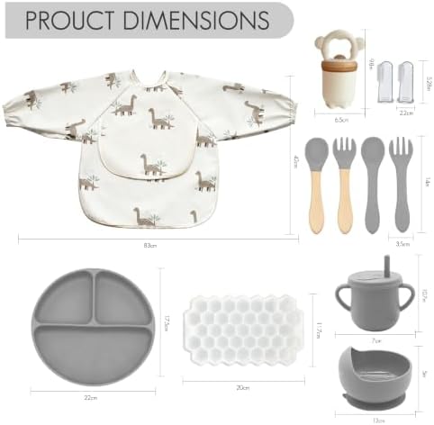 Silicone Baby Feeding Set 12PCS,Baby Led Weaning Set(Matte Gray) - Image 3