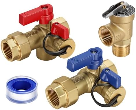 Compact 3/4 Inch IPS Isolator Tankless Water Heater Service Valve Kit with Pressure Relief Valve – Space-Saving Design, Lead-Free Brass by HOME