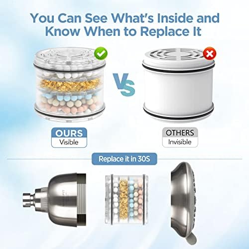 MakeFit Filtered Shower Head Brushed Nickel - High Pressure Shower Head with Filter for Hard Water Softener - 7 Settings Bathroom Rain Showerhead to Remove Chlorine and Heavy Metals - Image 4