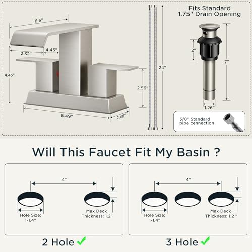 FORIOUS Bathroom Faucets 3 Hole for 4 Inch Centerset Sink Brushed Nickel - Image 6