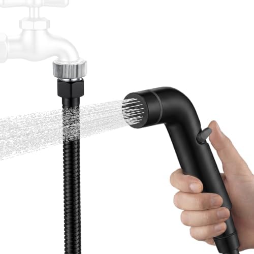 Dog Shower Attachment for Outdoor Pet Washing, High Pressure Hand Sprayer with ON/OFF Switch, 100 Inches Stainless Steel Hose, 3/4 GHT Female Connector, Black by YDmeet