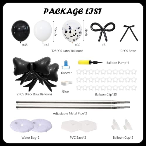 Black and White Bow Balloon Column Stand Kit Set of 2 for Floor - Image 3