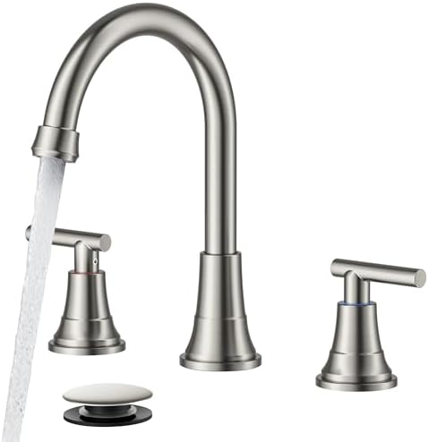 FORIOUS Brushed Nickel Bathroom Faucet 3 Holes, Widespread Bathroom Faucets by FORIOUS