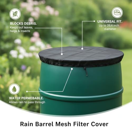 Rain Barrel Mesh Filter Cover, Polyester Mesh Screen, Fits Open-Top Containers up to 39.4 Inches, Black (1 PC) - Image 4