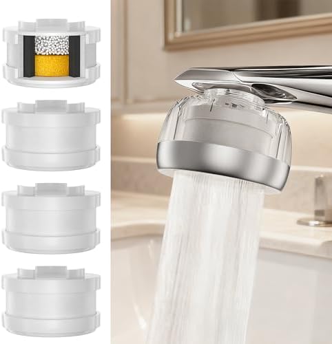 Bathroom Sink Faucet Water Filter for Hard Water, Faucet Mount Tap Filter with 5 Replaceable Cartridges, Reduces Chlorine, Sediment, Rust & Odor, Skin-Friendly Water for Face Washing & Hand Washing by Tylola