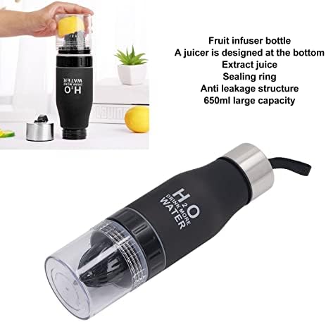 650ML Fruit Infuser Water Bottle, BPA Free Fruit Infuser Water Bottle Lemon Juice Squeezer Water Bottle, Outdoor Travel Portable Leakproof for Men Women Black - Image 3