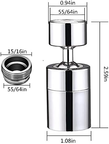 360 Degree Swivel Sink Faucet Aerator,2-FlowBig Angle Water Saving Dual Function,with Gasket Faucet Replacement Part - 55/64 Inch-27UNS Female Thread, 15/16 Inch-27UNS Male Thread Adapters (1) - Image 2