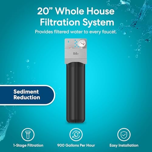 Brio Whole House Water Filter System w/Gauge & Fast-Flow Sediment Filter (5 Micron) 4.5" x 20" | Removes Dirt, Improves Taste & Protects Home Appliances | 900 GPH | 100,000 Gallons or 12 Months - Image 2