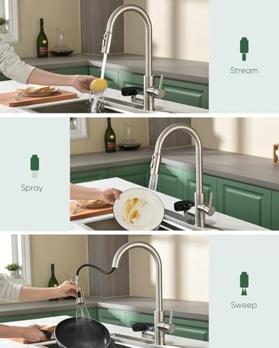 Kitchen Faucet with Cup Washer Pull Down Sprayer Stainless Steel Kitchen Sink Faucet with Deck Plate Glass Rinser Single Hole Brushed Nickel - Image 3