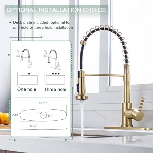 WEWE Pull-Down Kitchen Faucet, 2-Mode Sprayer, Gold, High Arc - Image 6