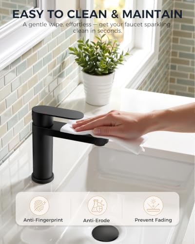 FORIOUS Bathroom Faucet 1 Hole, Single Handle Vanity Faucet Matte Black - Image 5