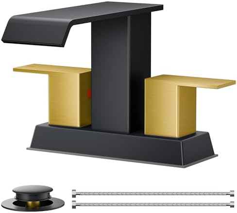 FORIOUS Bathroom Faucets 3 Hole for 4 Inch Centerset Sink Black and Gold by FORIOUS