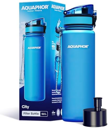 AQUAPHOR City Water Filter Bottle 17 oz | Reusable & Portable Filtered Water Bottle | BPA-Free | Perfect for Camping, Travel, Indoor & Outdoor Use | Blue by AQUAPHORWaterFilters