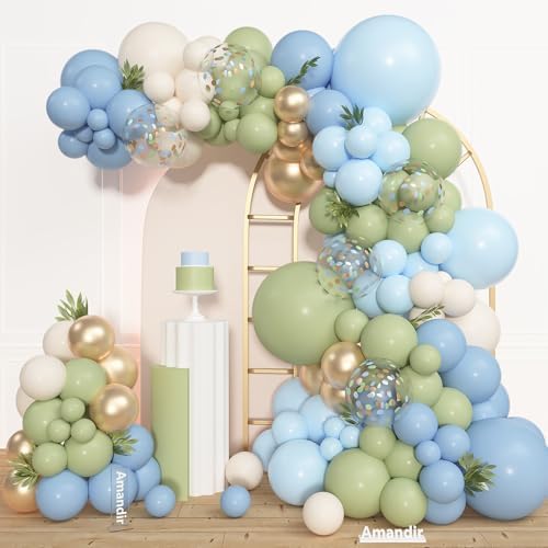 Amandir 153pcs Sage Green and Blue Balloon Garland Arch Kit Different Sizes by Amandir