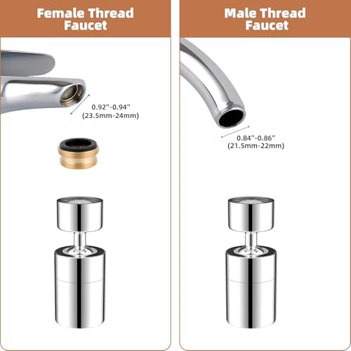 Hibbent NSF/ANSI/CAN 61 Certified Faucet Aerator, CUPC Certification 360 Degree Kitchen Sink Faucet Aerator, Dual-function Swivel Big Angle Kitchen Faucet Attachment, Faucet Replacement Part, Chrome - Image 6