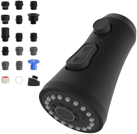 Hibbent Kitchen Faucet Spray Head, 3-Function Spray Nozzle, Matte Black by Hibbent