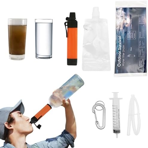 Water Filter Camping Kit, Personal Backpacking Water Filter Straw, Portable Filtration for Outdoor Hiking Travels (Orange Black) by Unknown