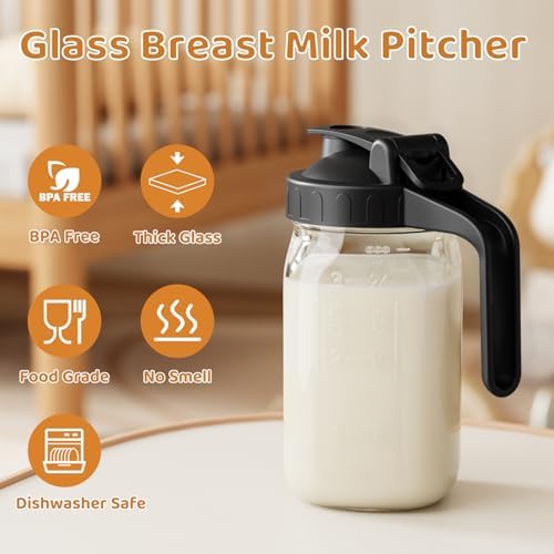 32 oz Breast Milk Pitcher, Glass Mason Jar Pitcher with Lid - Image 5