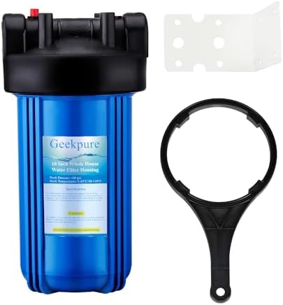 Geekpure 10-Inch Whole House Water Filter Housing with Wrench and Bracket-4.5 x 10 Inch-3/4-Inch Port by Geekpure