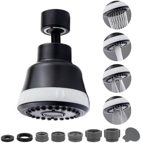 Faucet Aerator Faucet Sprayer Attachment, Kitchen Faucet Head Replacement with 4 Spray Modes, 360° Swivel Faucet Extender Anti-Splash Sink Sprayer Faucet Nozzle Head (Diamond, Black) by TXYGZ