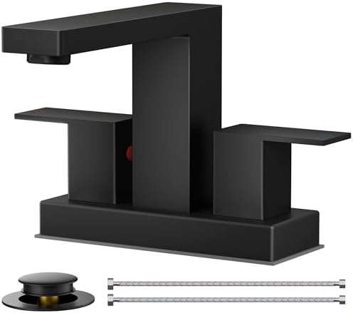 FORIOUS 4 Inch Centerset Bathroom Faucet Black, Square Black Faucet 4 in by FORIOUS