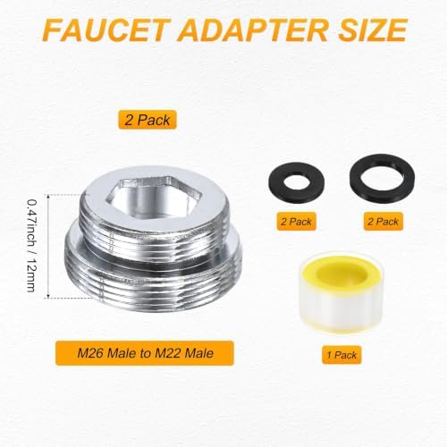 M METERXITY 2-Pack Faucet Adapter, M26 Male to M22 Male, for Kitchen - Image 3
