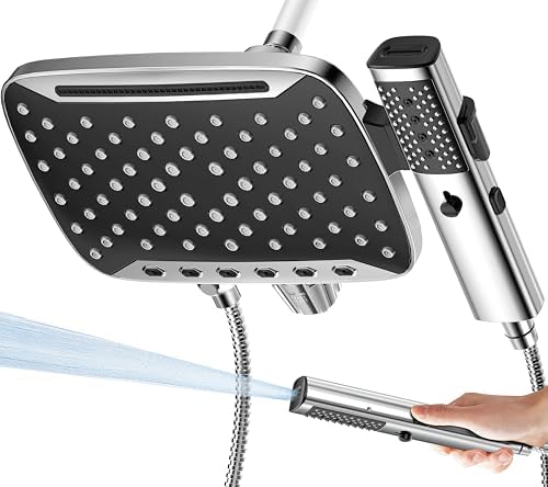 JDO High Pressure Rain Shower Head with Handheld Spray Chrome Polished by JDO