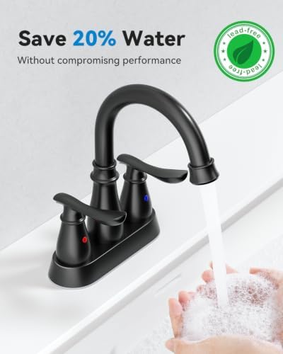WEWE 4-Inch Centerset Laundry Faucet, 2-Handle, Matte Black, Pop-Up Drain - Image 5