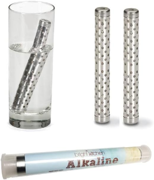2 Pack Alkaline Water Stick Wand Naturally Raise pH 9.5 Adds Tourmaline, Maifan, Muyu, Far Infrared Stone Reduces ORP Hydration Reusable Portable Make Your Own Mineral Ion Detox Makes 100 gallons by Bright+Kitchen