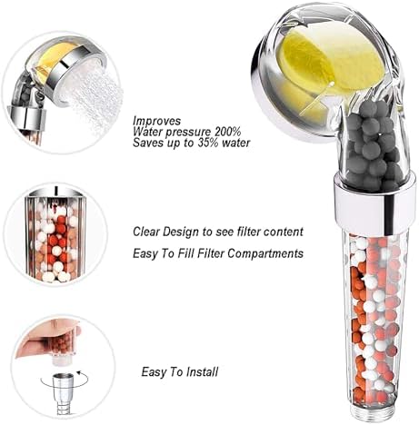 High Pressure Shower Head, Vitamin C Filter Shower Head, Water Saving Handheld Head Shower Chlorine & Fluoride Filter Helps Dry Skin & Hair Loss (Vitamin C Shower Head) - Image 3