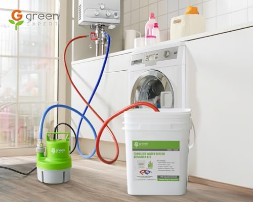 Green Expert Tankless Water Heater Flushing & Descaling Kit 6-in-1, 1/3HP Utility Pump for Circulation, 3-Gallon Bucket, 3/4"GHT Red&Blue Hoses for Isolation Valves Cleaning/Maintenance - Image 2