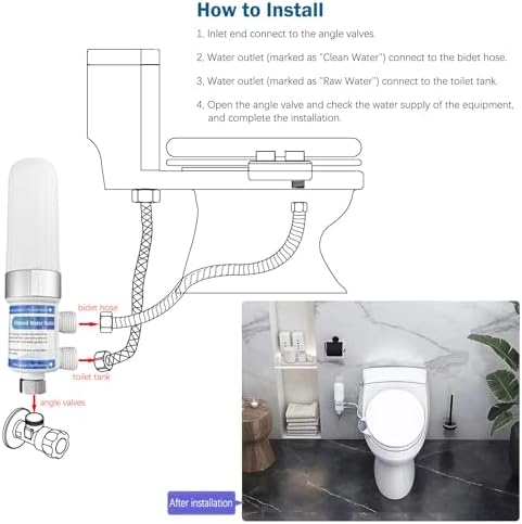 FANLIDE Bidet Water Filter System, Toilet Water Filter for Electronic Bidet Seats, with 4pcs replaceable Filter Cores and 2 Adapters, compatible with 1/2" 1/4" 3/8" Water Hose - Image 4